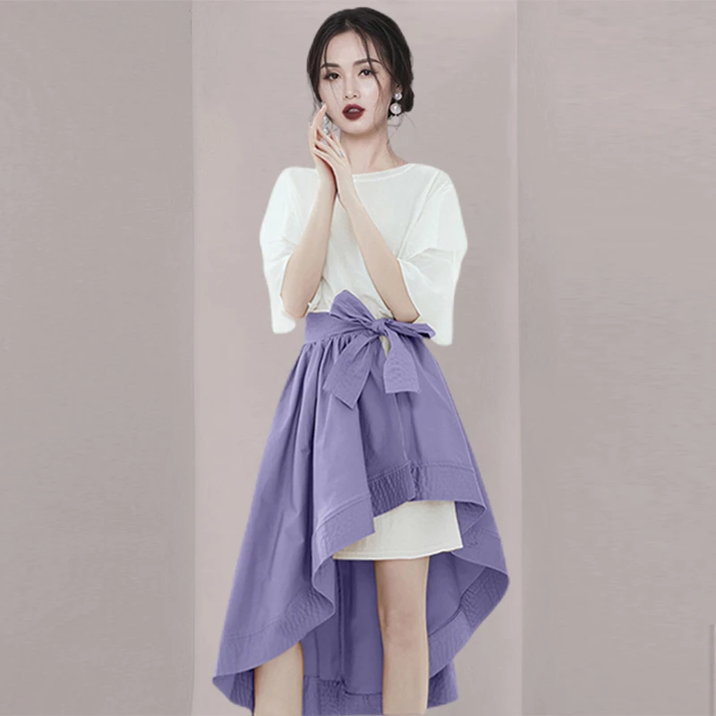 设计感洋气减龄套装裙2025新款女夏季T恤不规则半身裙两件套