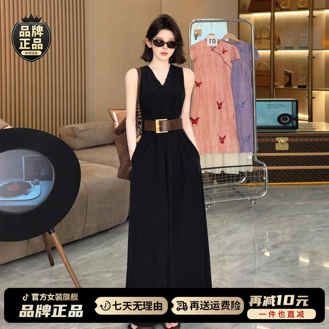 赫本风法式黑色无袖连衣裙子女夏季2025新款爆款海边度假漂亮长裙