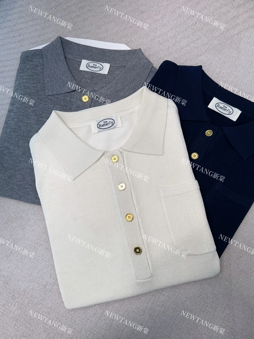 【杨树林】296高货时尚金色扣粒女夏季polo翻领短袖