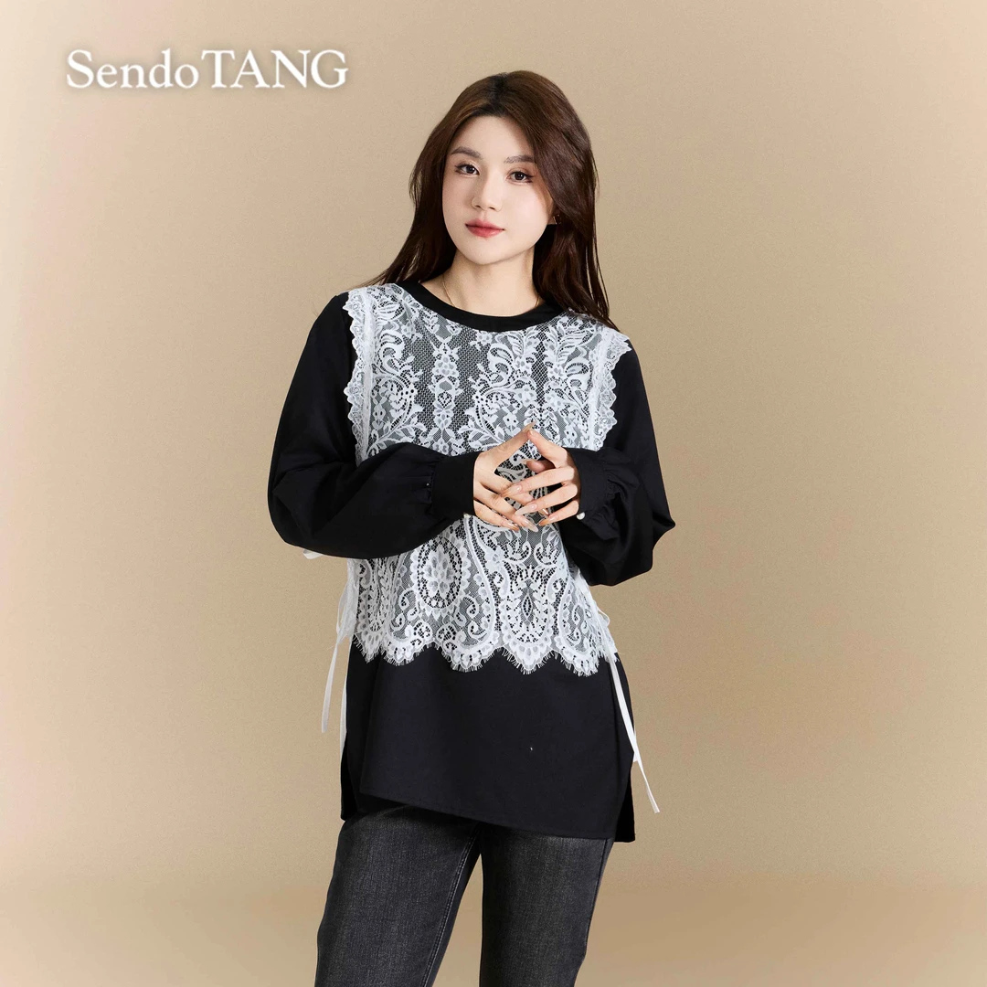 上身显瘦【微醺】胖多女装秋冬新款高级感百搭宽松显瘦蕾丝上衣