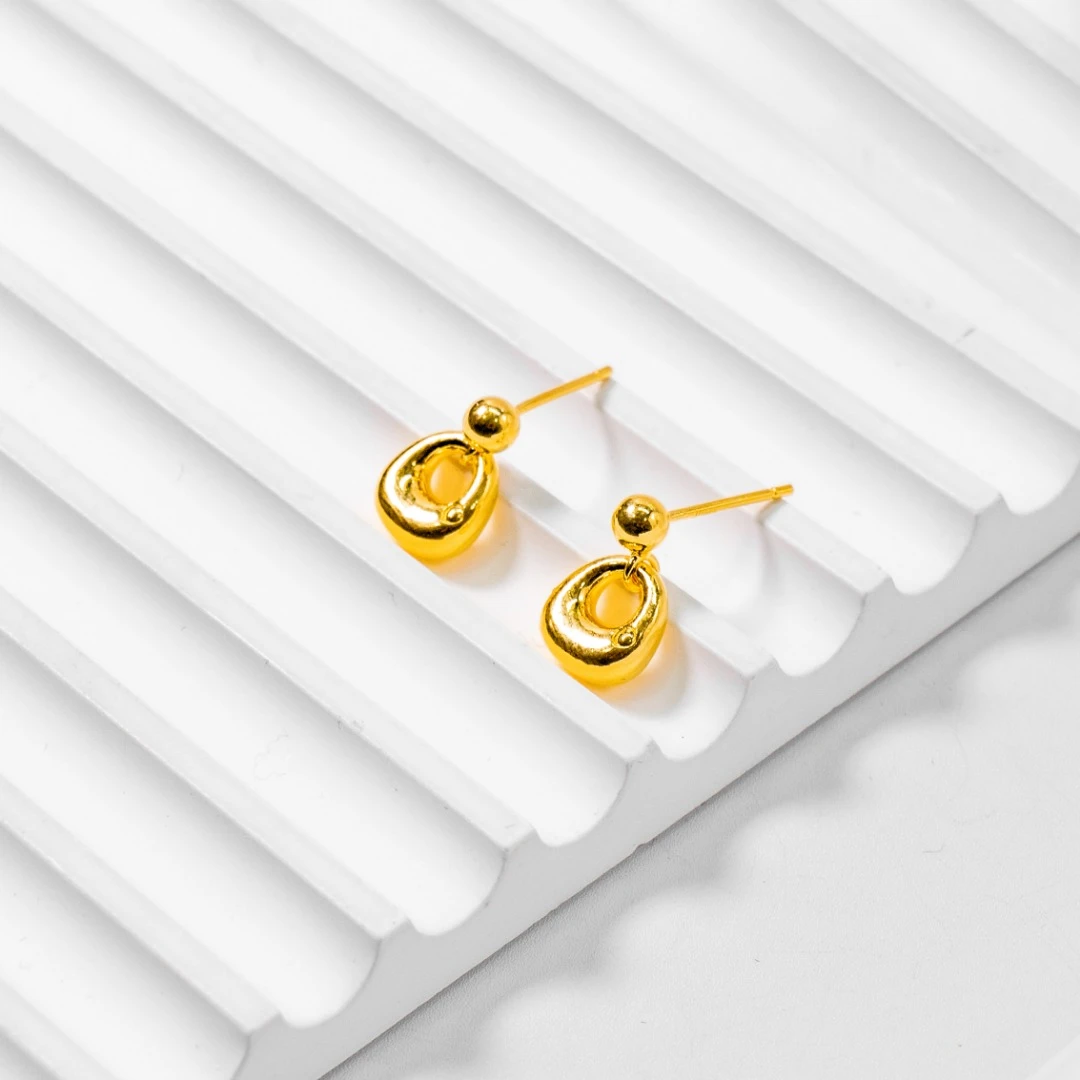 足银耳饰 光珠钱袋耳钉