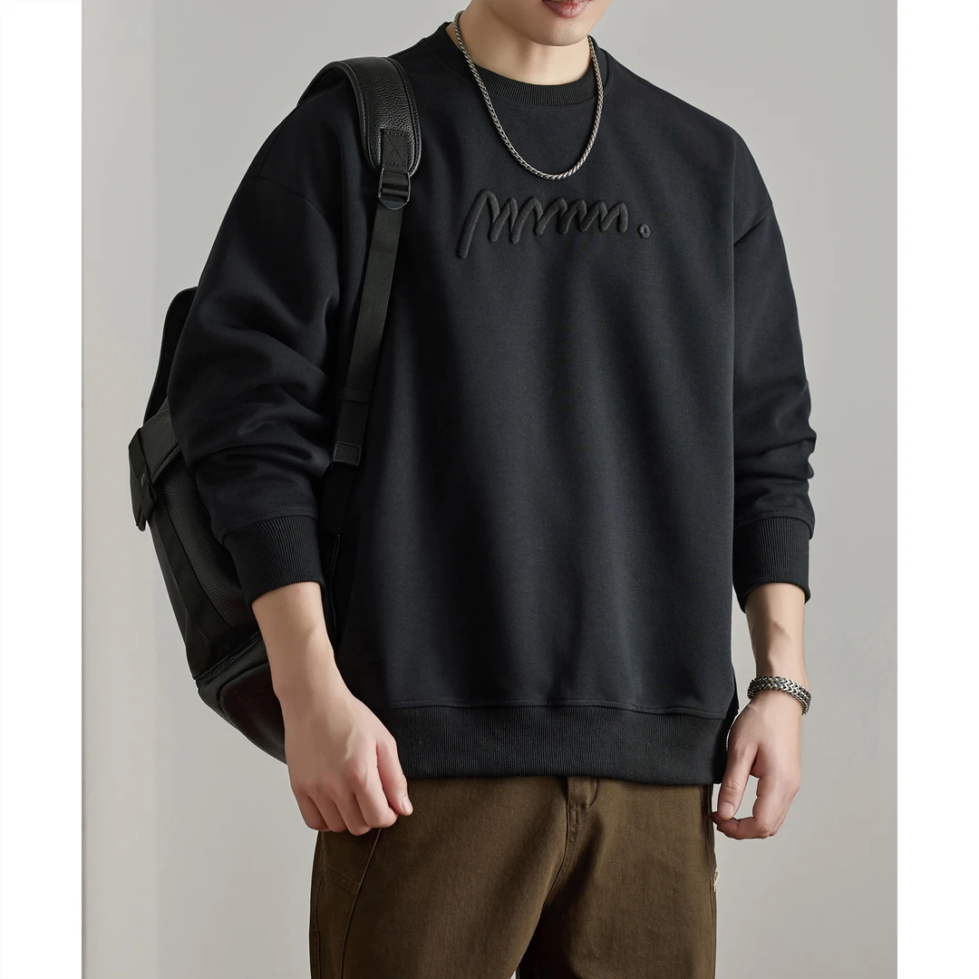 MR.MUDI/穆迪先生圆领刺绣卫衣男士秋季新款宽松长袖t恤潮牌上衣