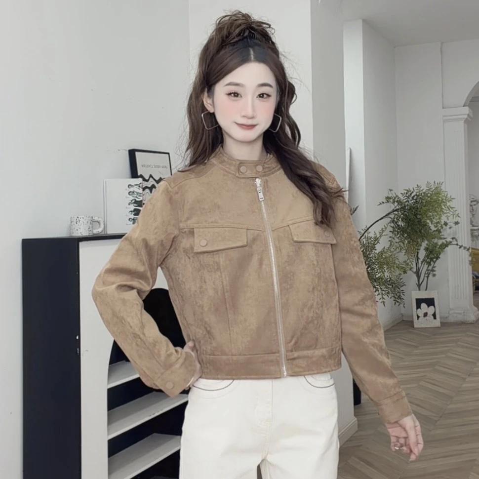 IEF/爱依服2025秋季新款美式甜酷简约休闲风短款磨砂皮外套流光风