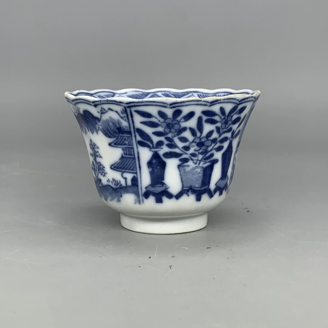 62509221*清光绪青花山水花卉纹茶圆/瓷器六/江苏省文物总店/MM