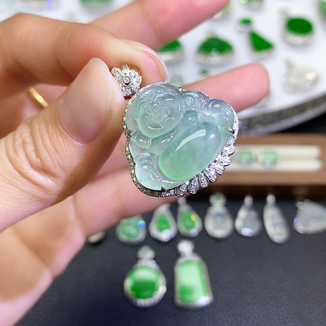 翡翠18K金镶嵌吊坠(不含链)