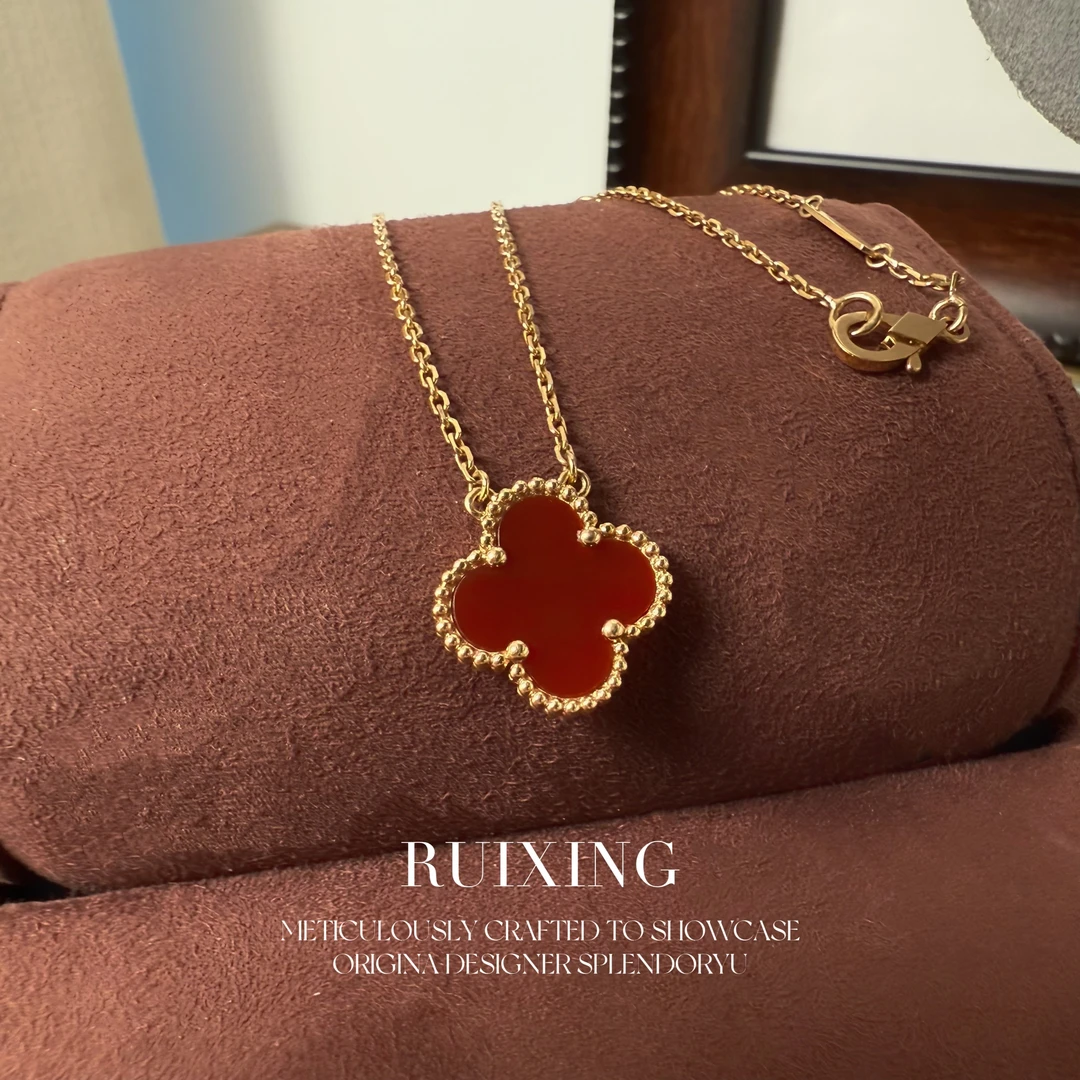 (重金版)18k金红玉髓幸运草项链