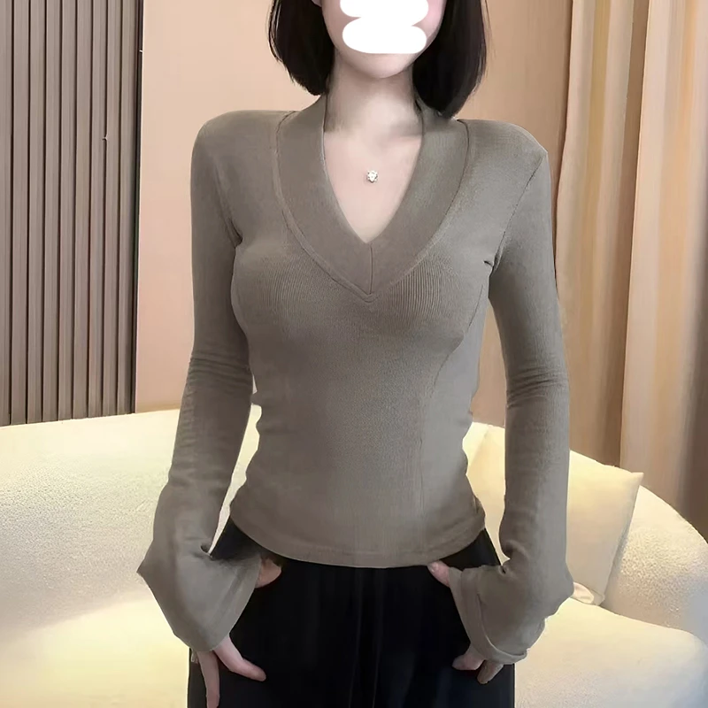 网红短袖爆款T恤慕斯羊绒长袖恤女春秋冬加绒双面德绒打底衫内搭