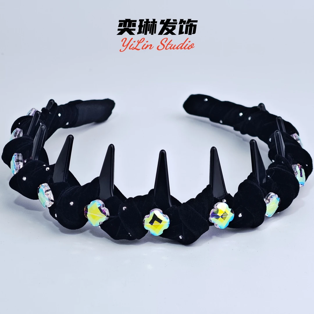 0151绒布满天星发饰时尚女带齿日韩齿梳发箍头箍气质百搭编织