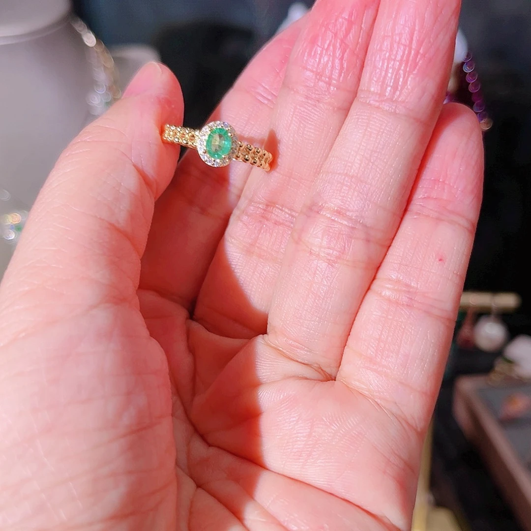 祖母绿戒指银S925镶嵌亦*