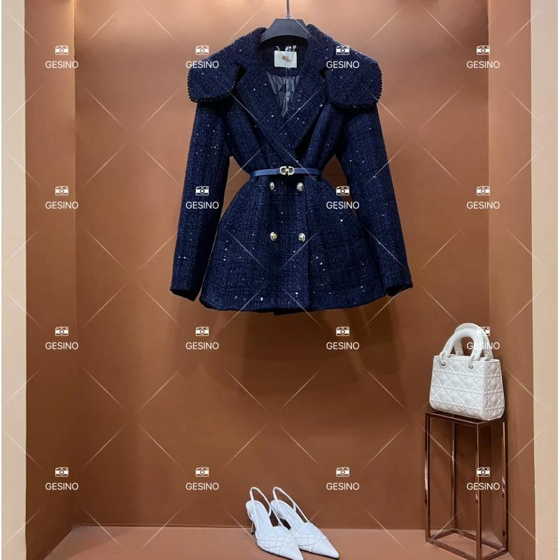 【悠】秋冬气质小香风时尚设计师中长款外套 QD-2025598