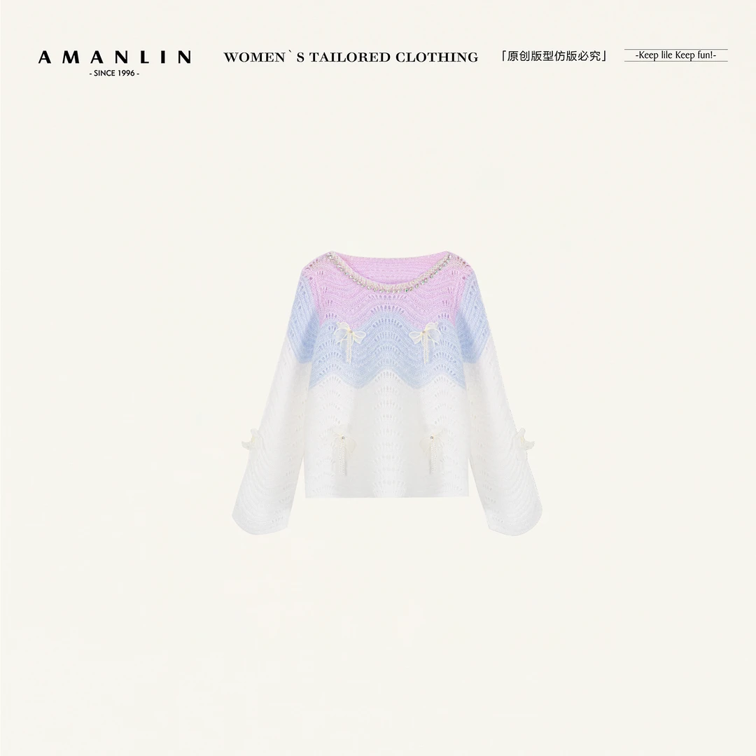 AMANLIN/阿谩琳琥珀流光慵懒风渐变色软糯毛衣修身上衣D600656