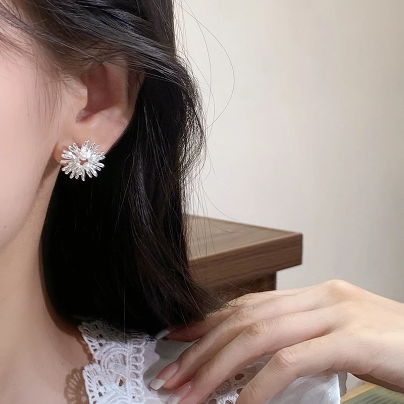 925银针烟花银色耳针款耳饰轻奢百搭高级感气质个性