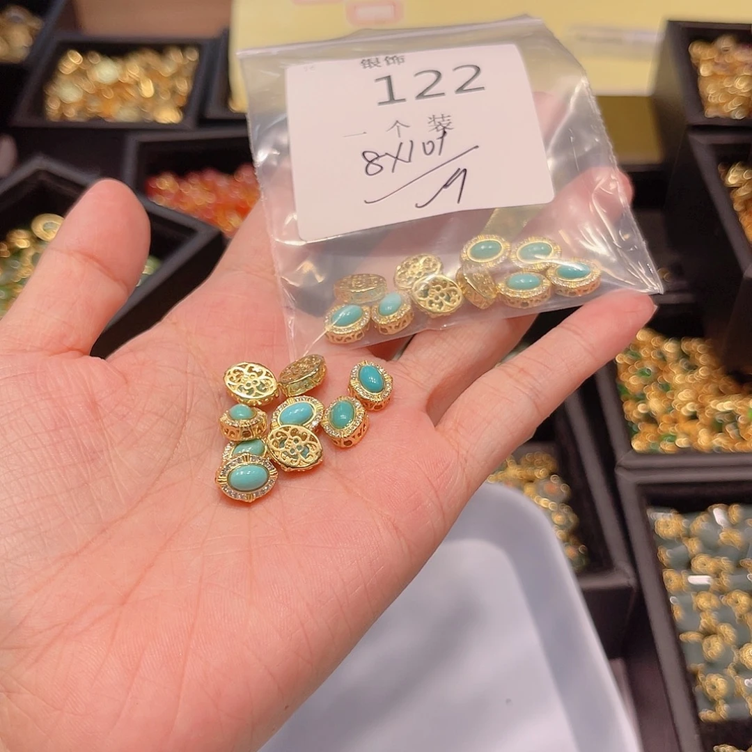 银S925镀金镶嵌珠宝半成品水晶122 。