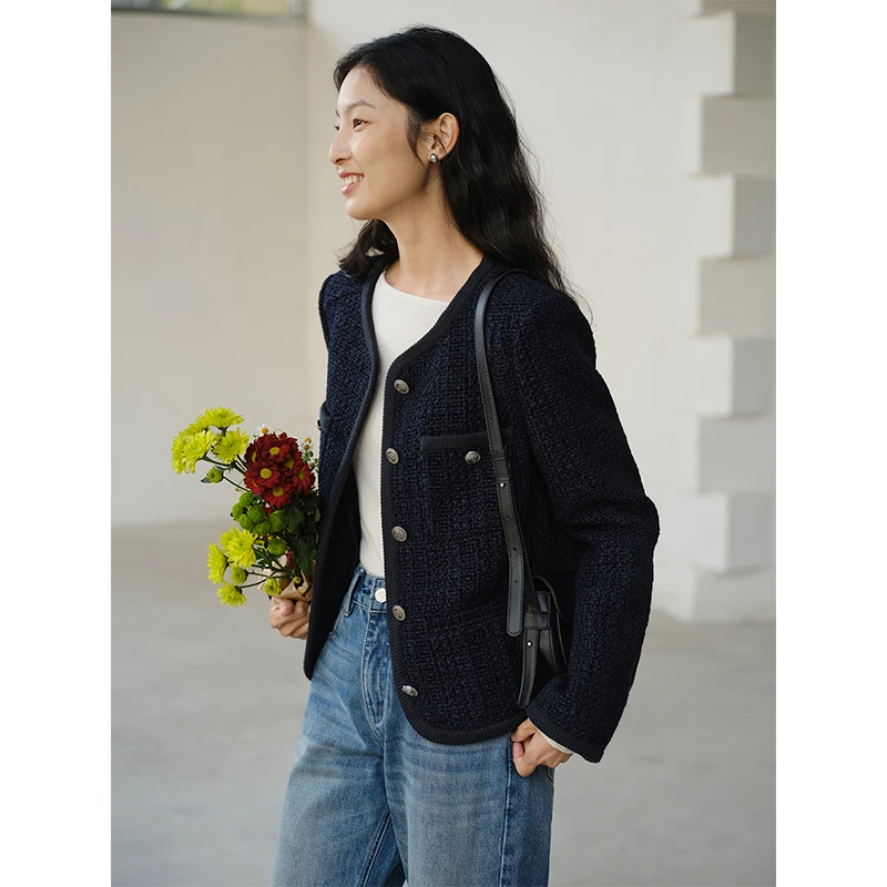 素典复古优雅小香风短款外套初春新款高级感气质羊毛上衣3107