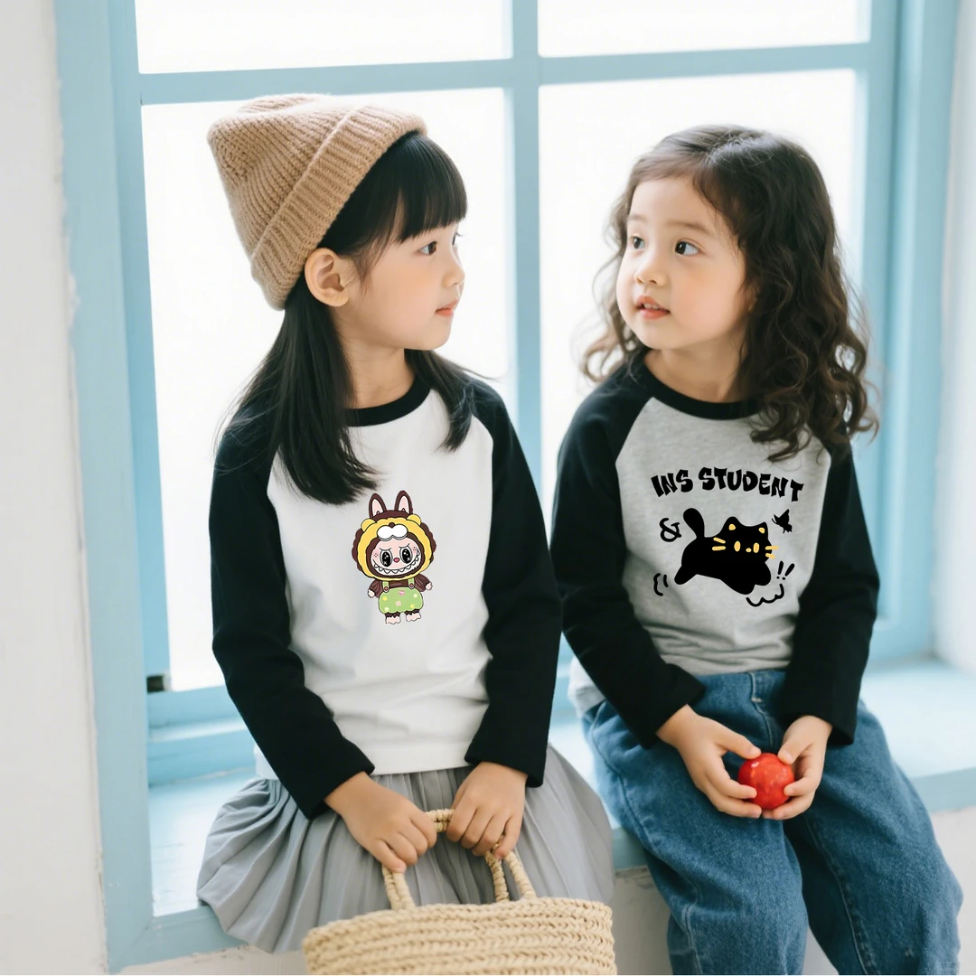 女童长袖T恤2025秋装新款儿童韩版洋气常规插肩袖春秋打底衫上衣