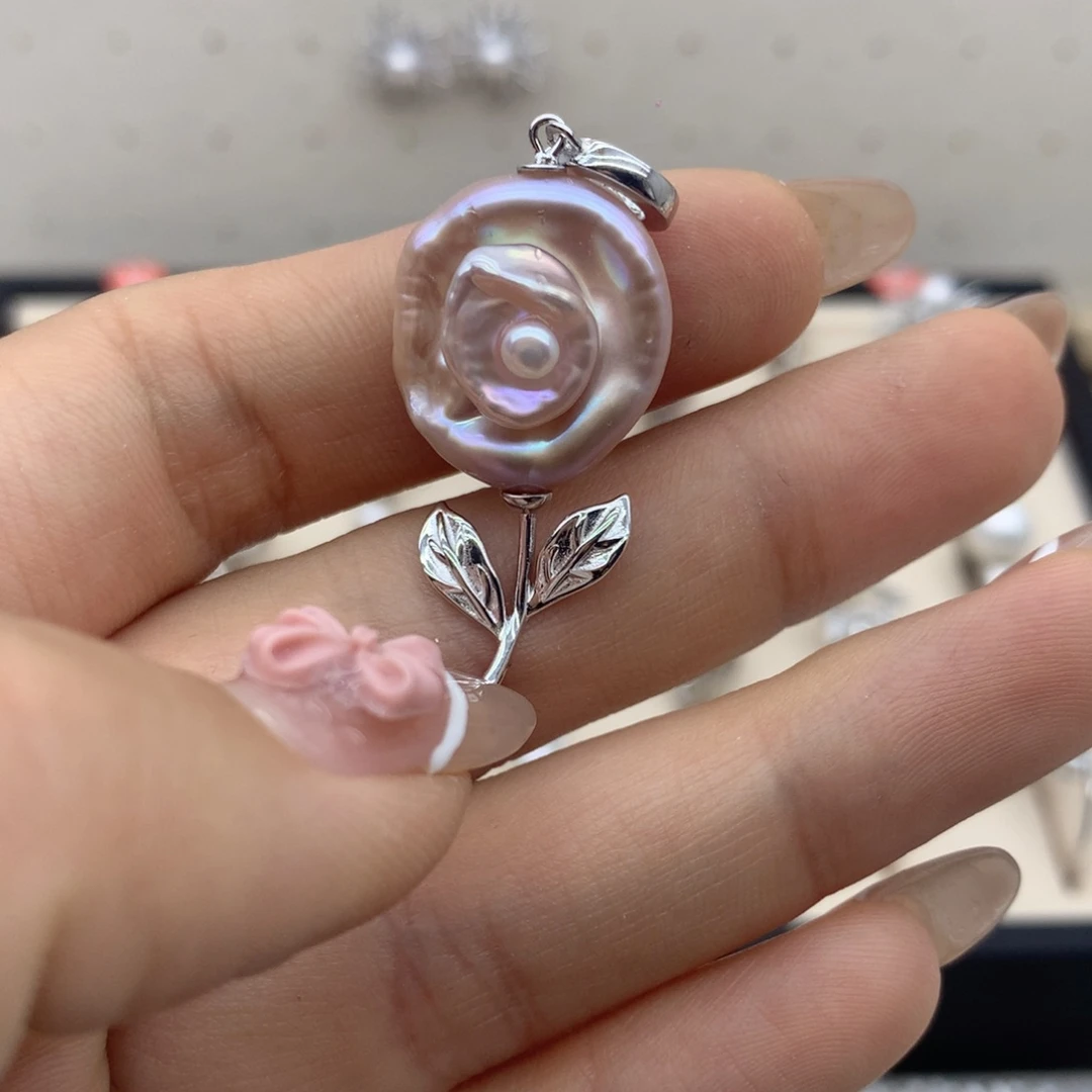 大***茹淡水珍珠银S925镶嵌吊坠(不含链)