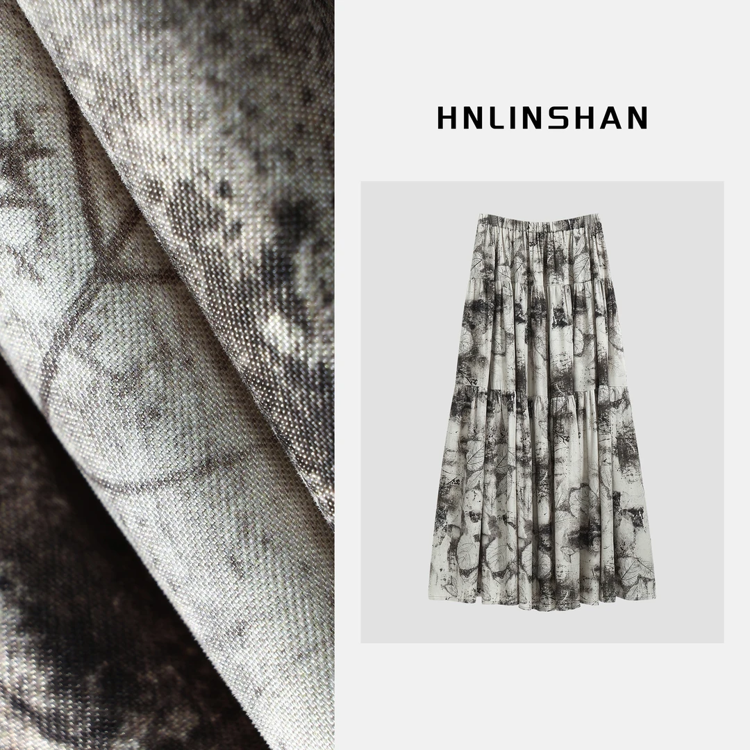 HNLINSHAN【寻觅】铜氨丝双面印花三层宽松显瘦蛋糕半裙BXQ1021