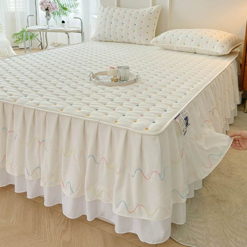 2024新款夹棉床裙单件床垫保护罩防滑床单套带裙边遮丑下摆防尘罩