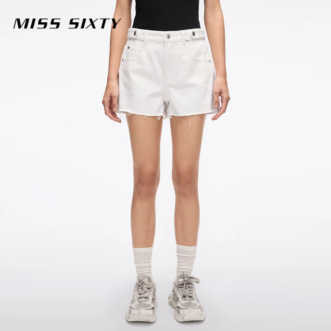 【达人专属】Miss Sixty2025夏季新款牛仔短裤女镂空高腰刺绣显瘦
