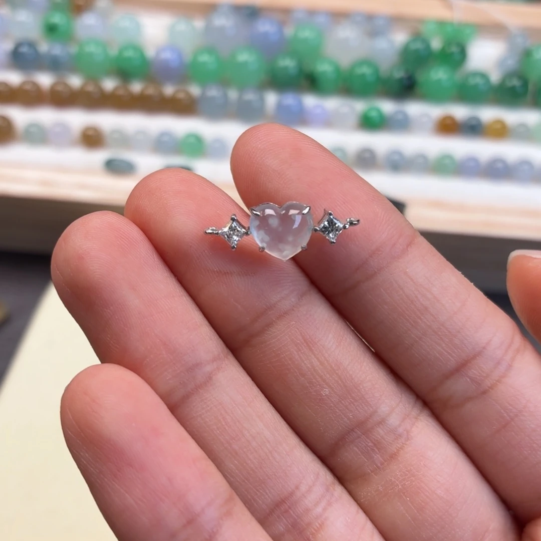 散珠翡翠冰透雪花棉小爱心
