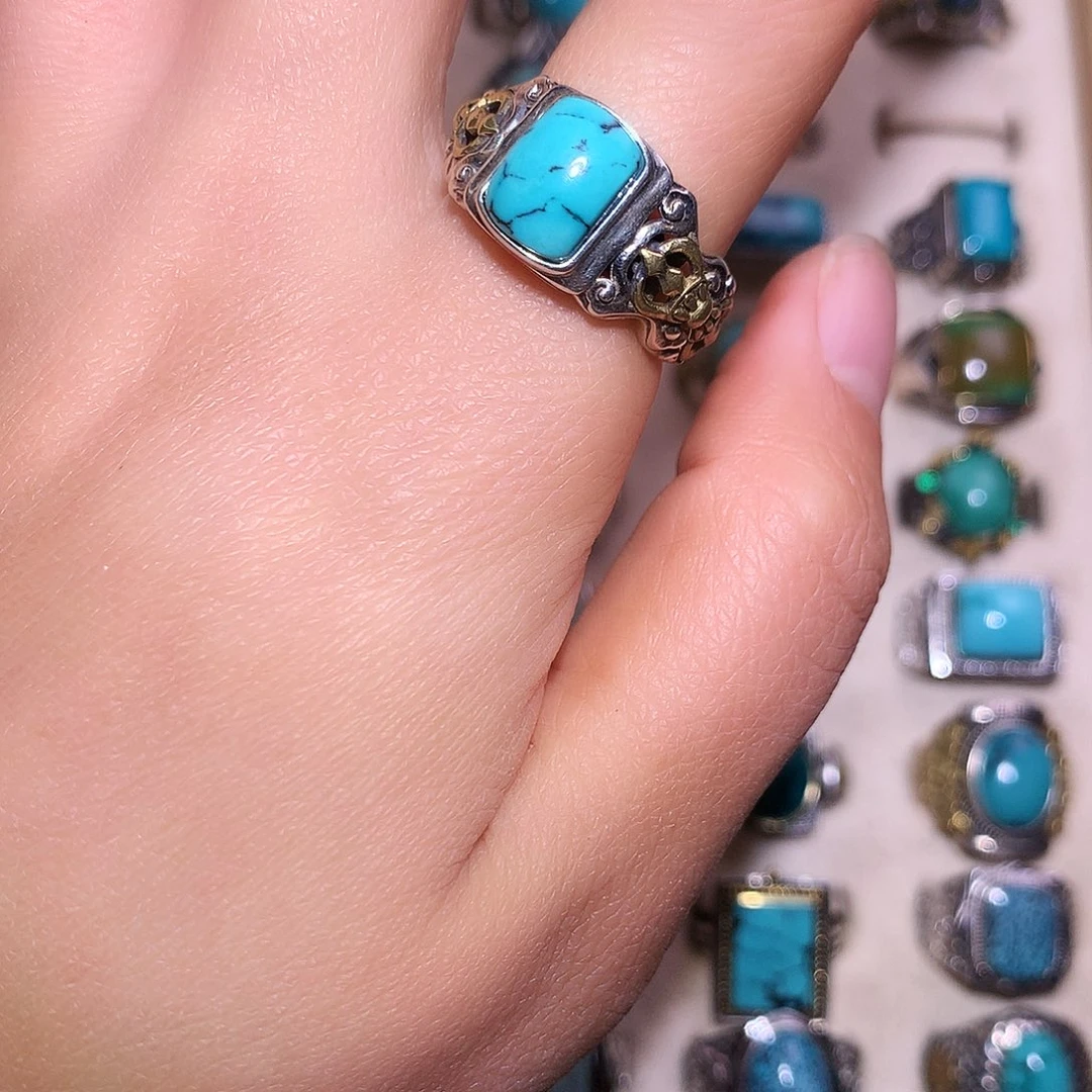 绿松石银S925镶嵌戒指