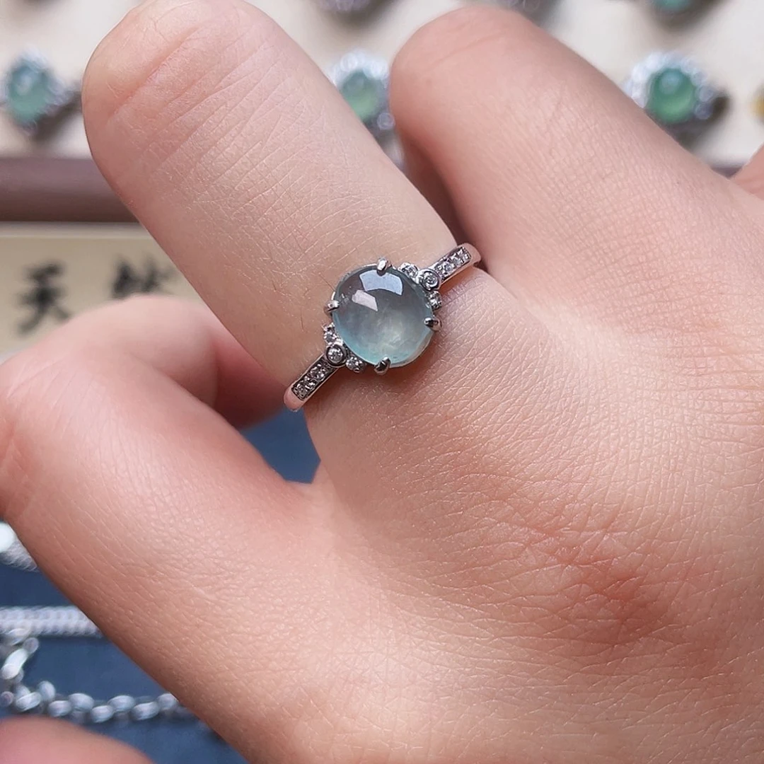 翡翠戒指银S925镶嵌戒指