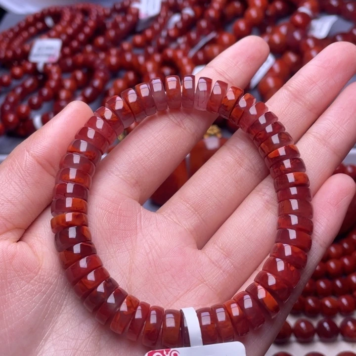 南红玛瑙未镶嵌其他10mm精工瓦西牛血红火焰药片手串