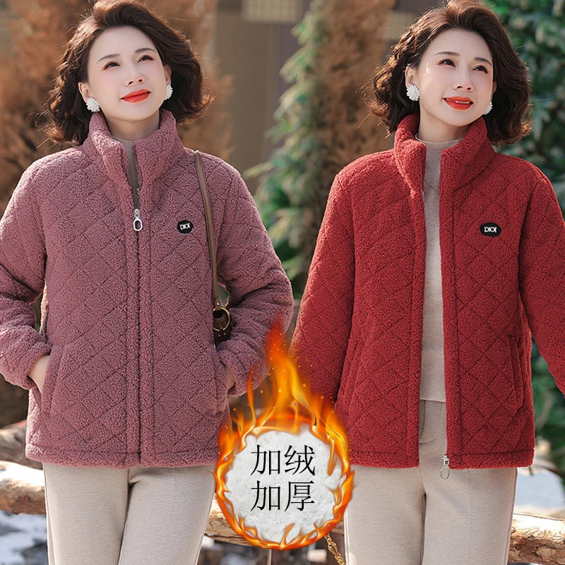 2025新款洋气妈妈秋冬装百搭保暖棉衣中老年加绒加厚宽松棉袄外套