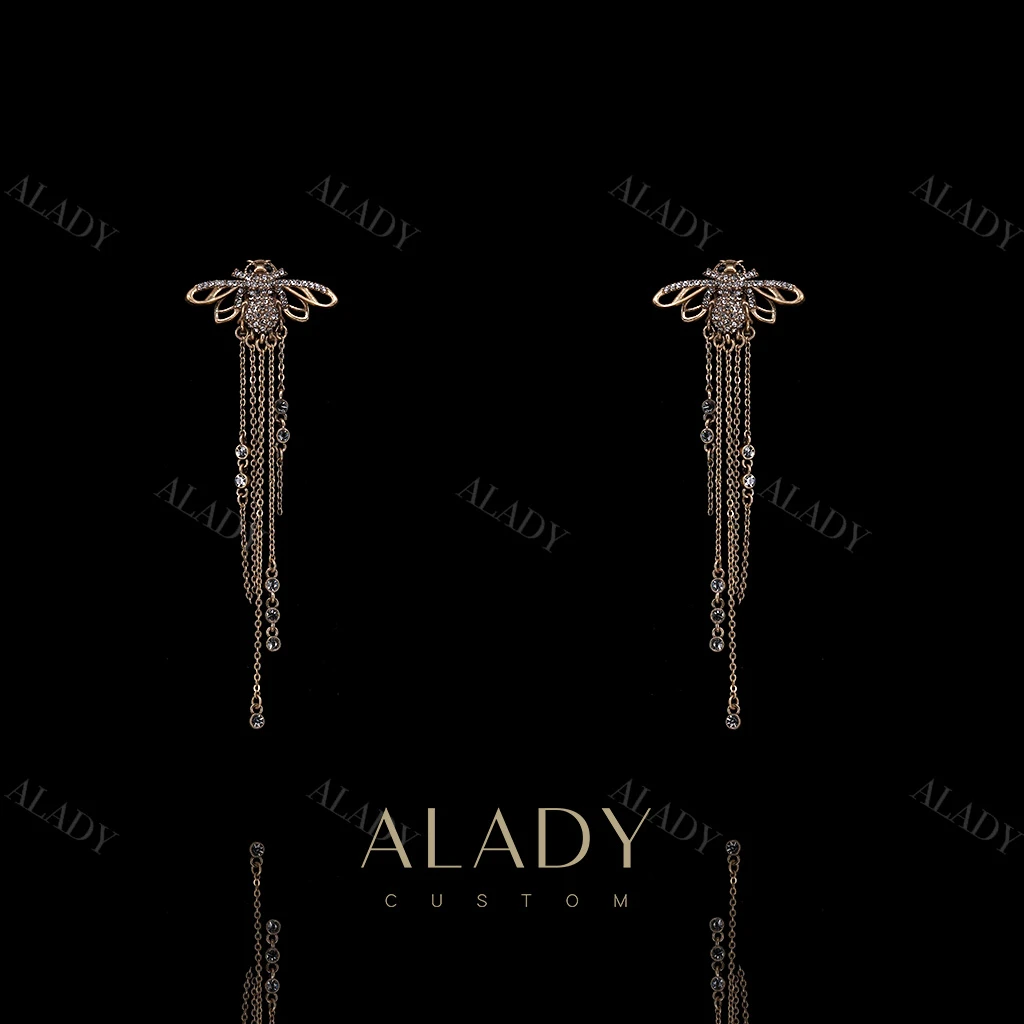 合金合成锆石耳饰 【蜜语田园】满镶钻彩超闪时尚蜜蜂耳钉