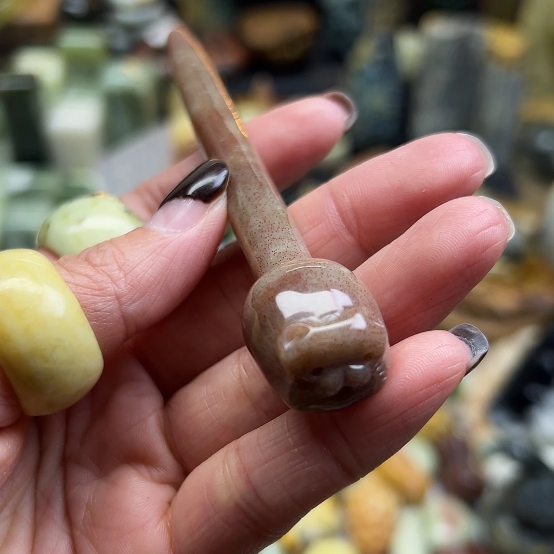 岫玉未镶嵌颈饰辽阳红猫簪子
