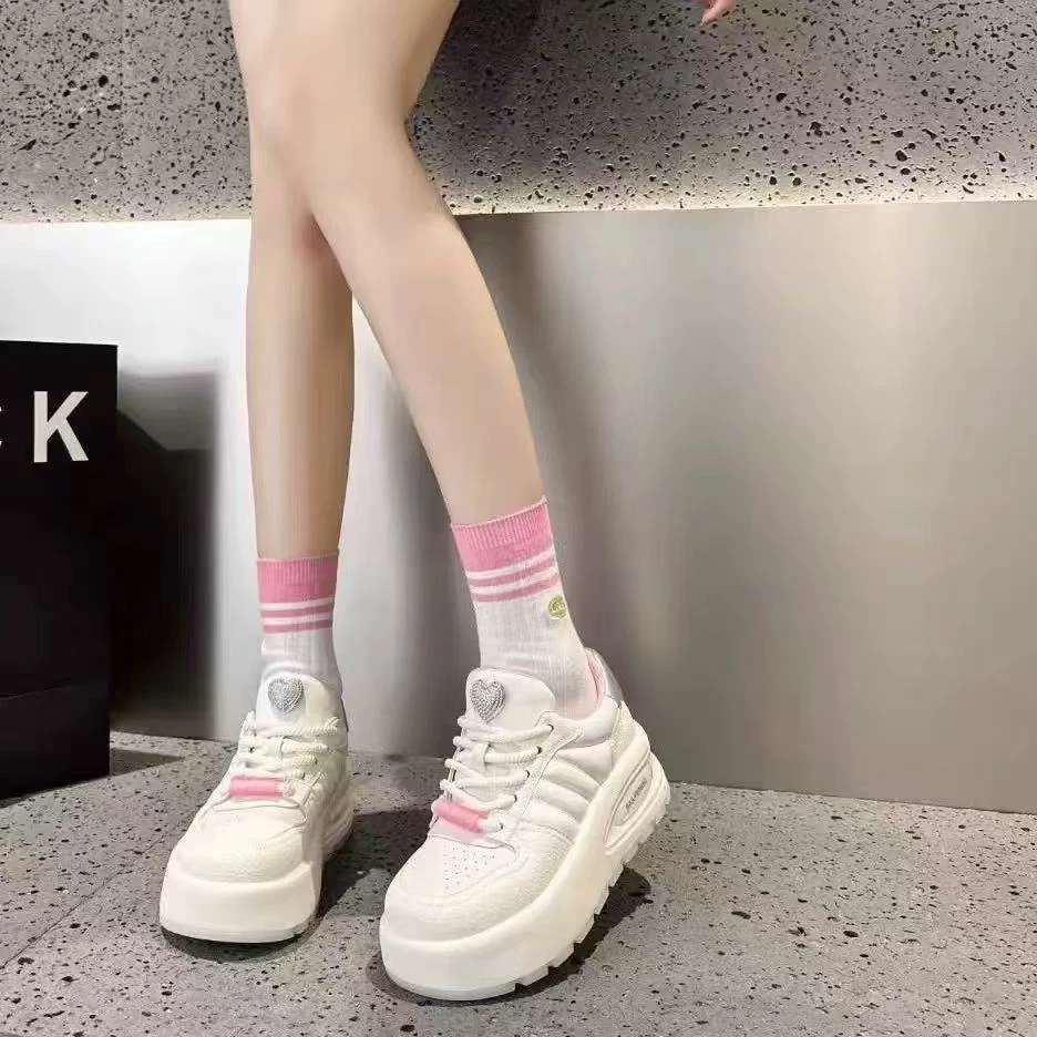 C1703 粉色 时尚厚底圆头系带超轻女休闲运动鞋  板鞋