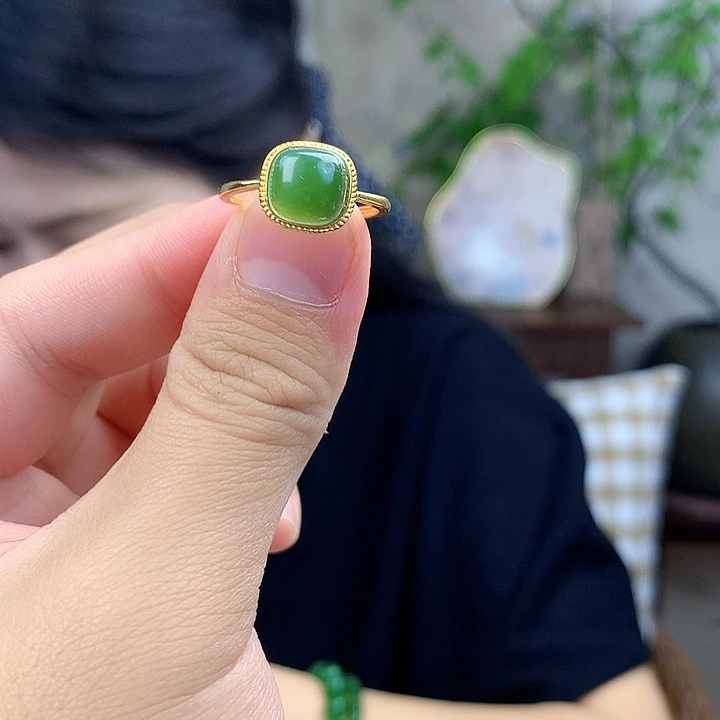 和田玉（碧玉）银S925镶嵌吊坠(不含链)戒指