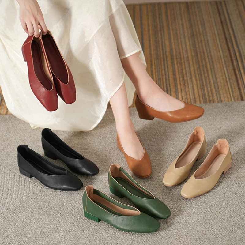 软底羊皮妈妈鞋新款透气孕妇鞋方头浅口单鞋真皮不磨脚奶奶鞋上班