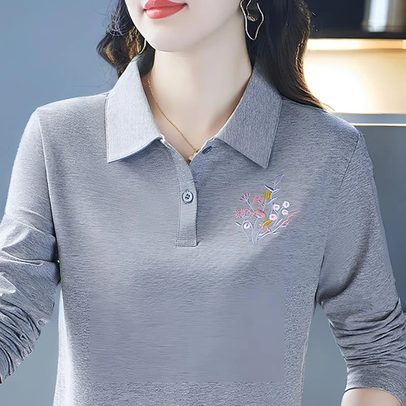 时尚妈妈上衣女减龄长袖t恤女宽松打底运动polo衫2025春秋季好看