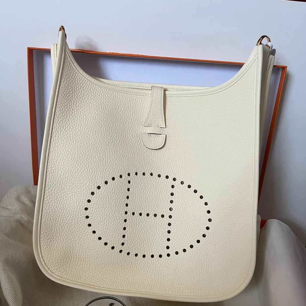 99新 Hermes/爱马仕 伊芙琳29奶油白金扣tc皮y单肩包9108022