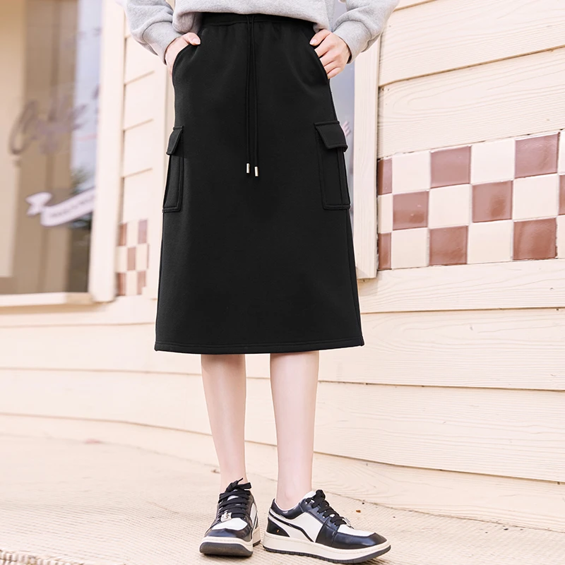 A834377半身裙 香影黑色工装半身裙女高腰秋冬新