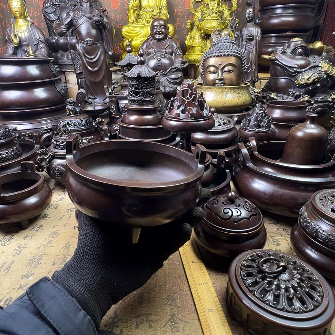 龙***材15公分口径冲天耳炉铜香炉供香炉聚宝盆