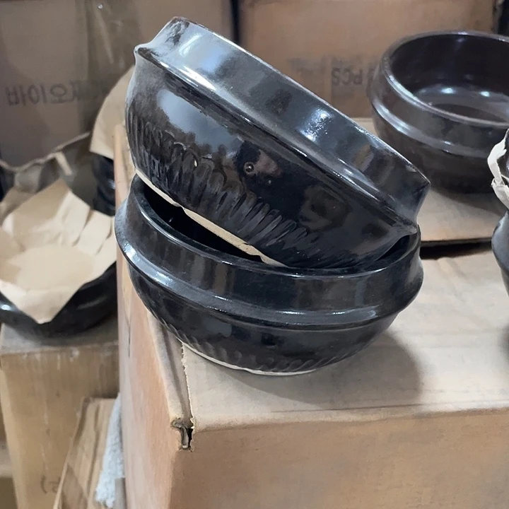 瓷片粗瓷黑釉砂锅2个 口径14