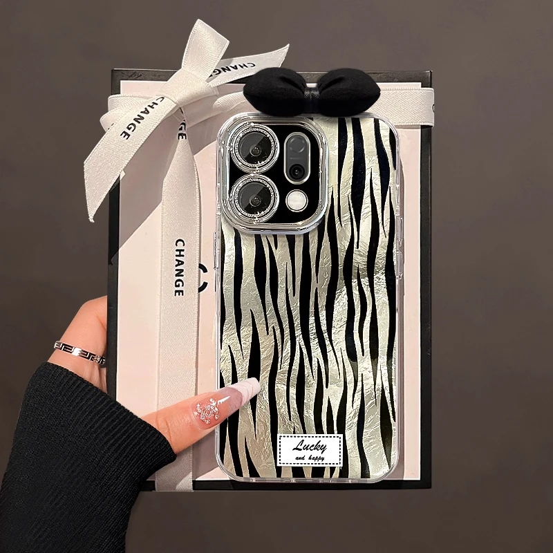 适用opporeno14手机壳新女款reno13/12/10/11pro斑马纹蝴蝶结防摔