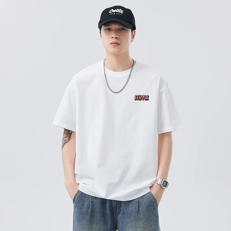 2025夏季新款冰感棉圆领短袖T恤男宽松百搭纯棉简约学生T恤男