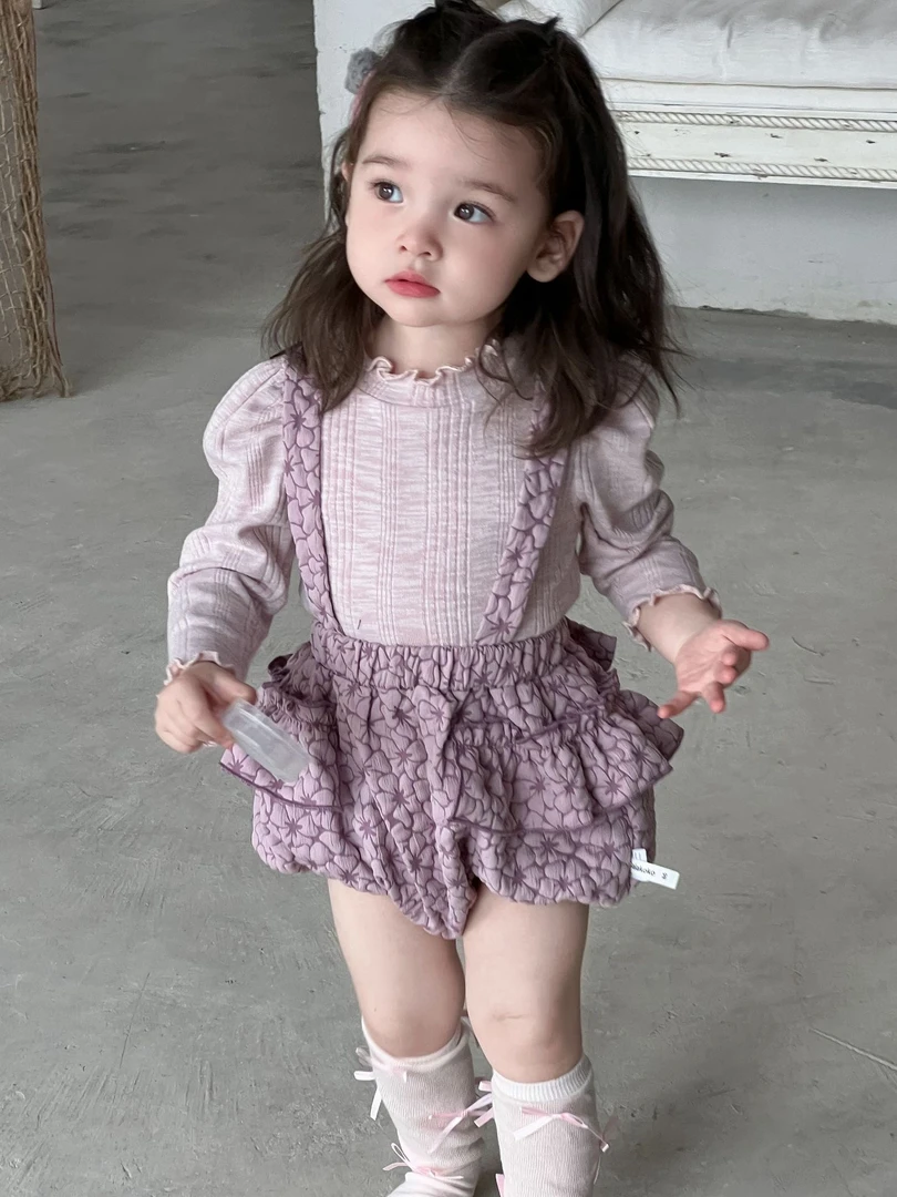 婴童春季紫色T恤+紫色花朵吊带包屁套装