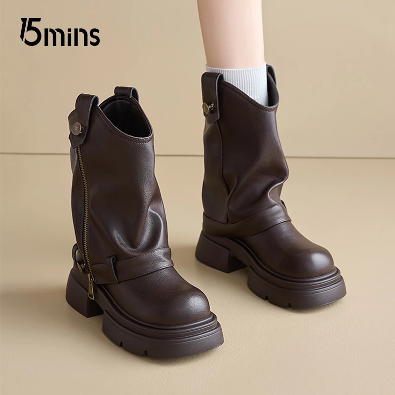 【15MINS】美拉德马丁靴女时尚短靴厚底西部靴D1865BQ5AA