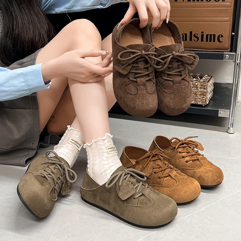 复古勃肯鞋女2025年秋季新款两穿平底百搭休闲德训鞋系带软底单鞋