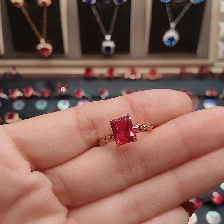 红宝石戒指银S925镶嵌7.9