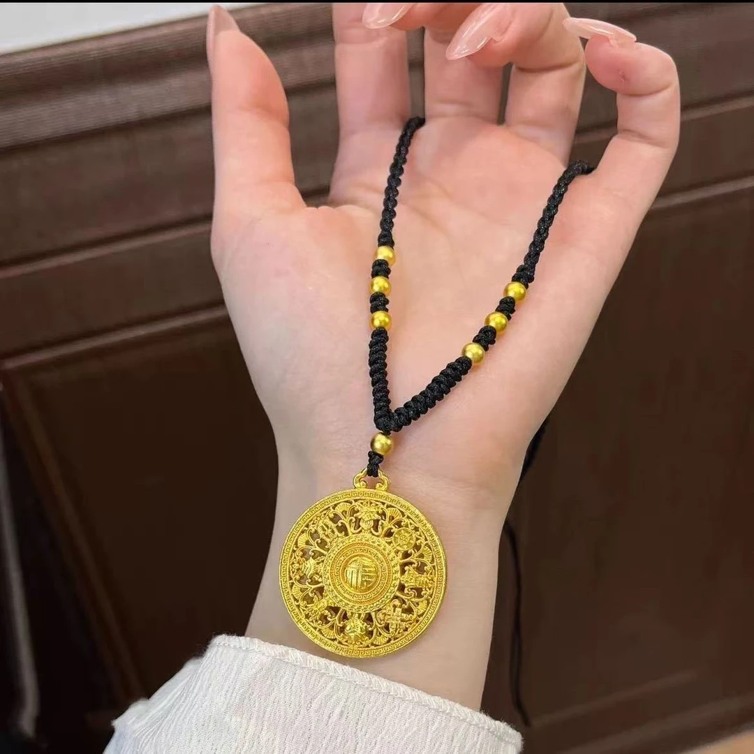 铜合金布艺项链 镀k金金店同款六珠万字八宝罗盘毛衣链项链