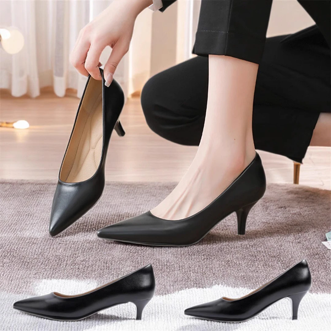 低跟职业上班面试工作鞋女黑色细跟尖头通勤高跟鞋礼仪工装鞋单鞋