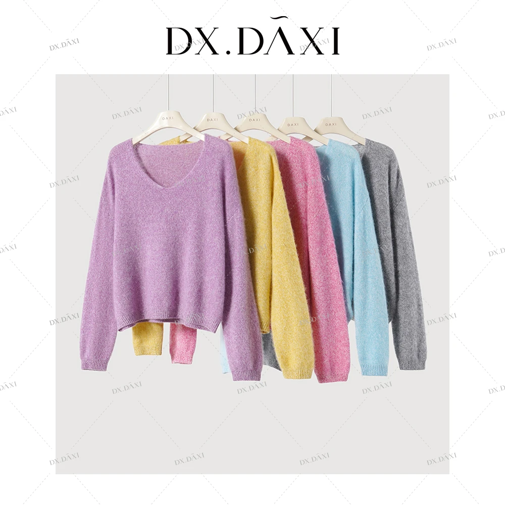 DX.DAXI【初邂绒境】毛针织衫百搭V领长袖打底针织套头衫 66309