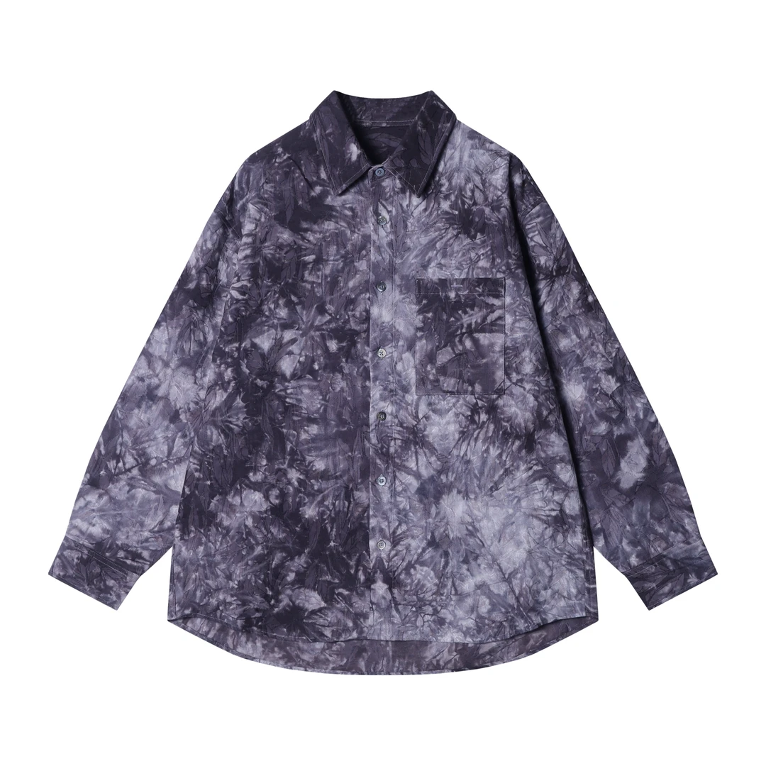 早春新款时尚个性韩版撞色渐变提花刺绣长袖衬衫小众设计百搭上衣