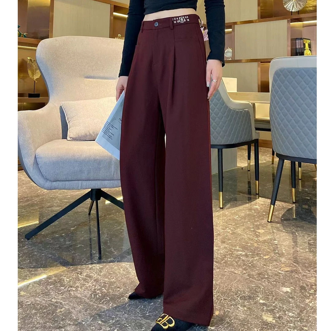 KIKI严选：N1325-N家欧货秋季新款腰头数字刺绣垂感直筒休闲裤