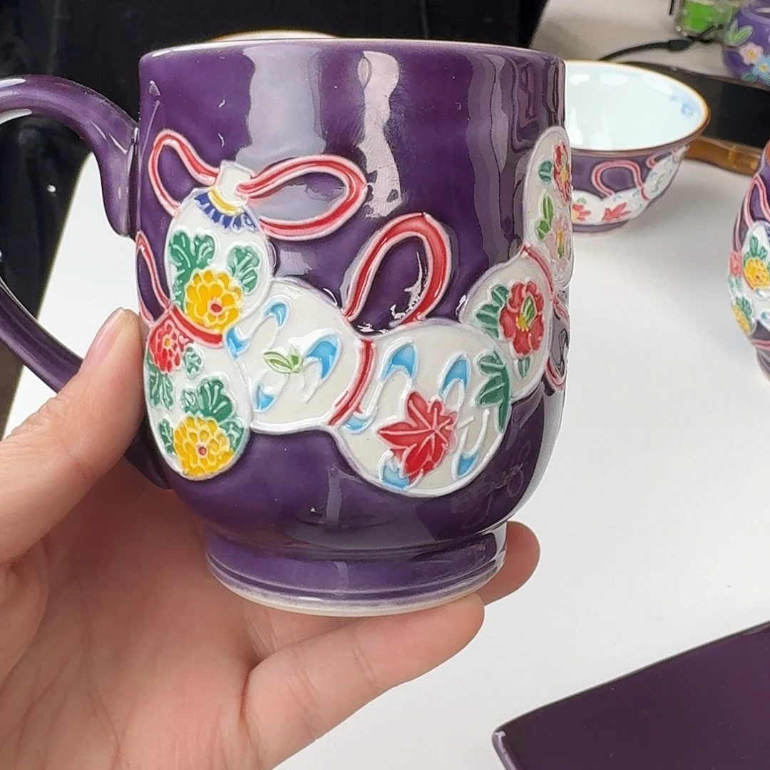 瓷片清水烧交趾釉紫色葫芦马克杯